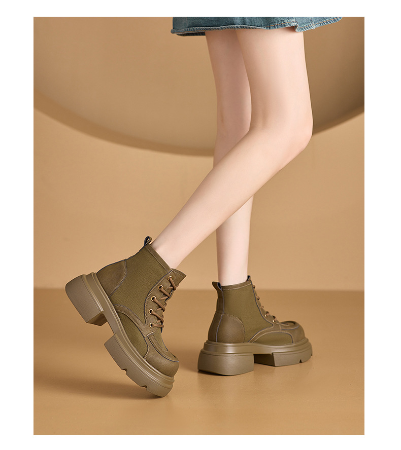 Women's Yellow Platform Martin Boots with Lace-Up and Hidden Heel