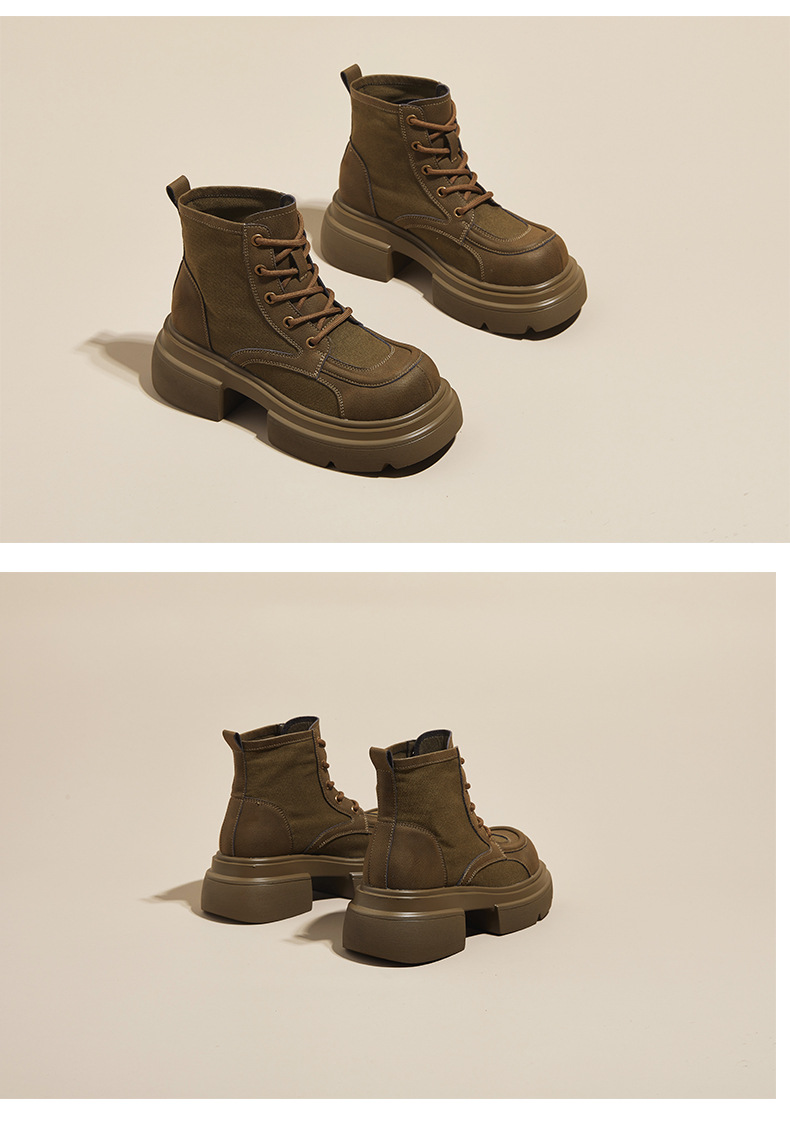 Women's Yellow Platform Martin Boots with Lace-Up and Hidden Heel