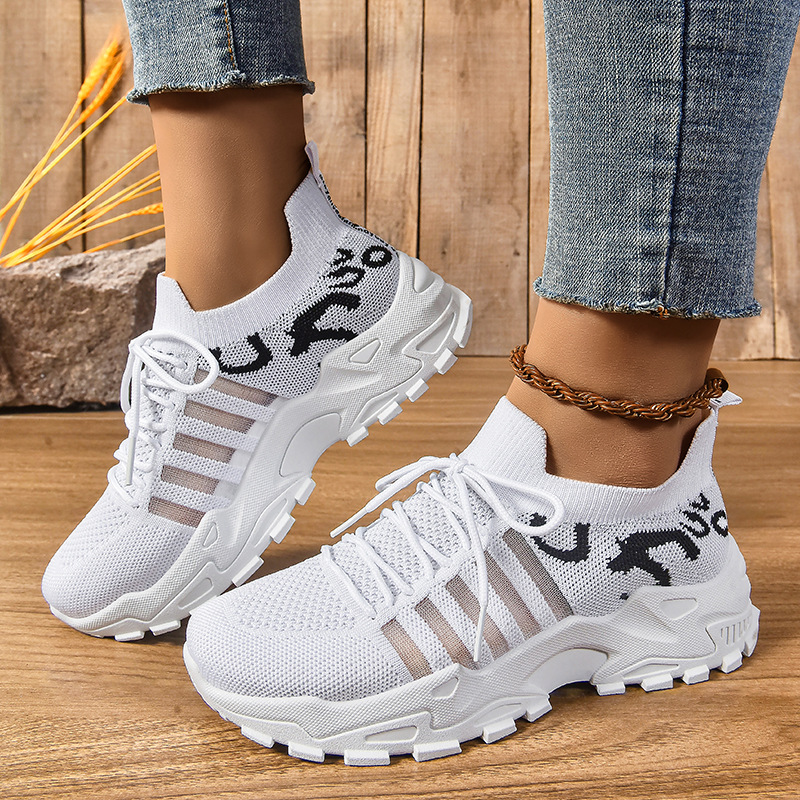 Women's Breathable Mesh Platform Sneakers, Low Top PU Casual Walking Shoes for Summer