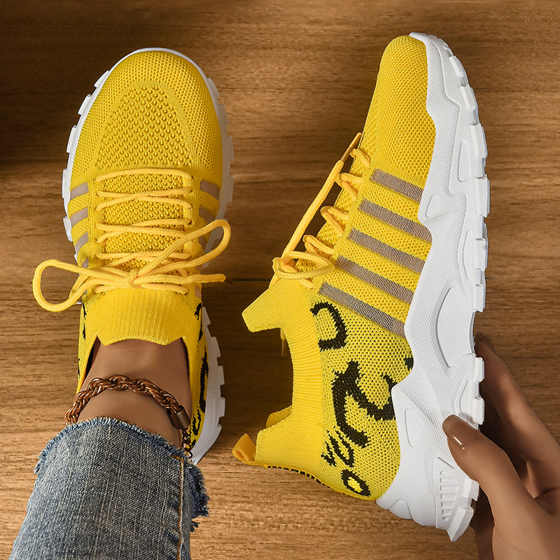 Women's Breathable Mesh Platform Sneakers, Low Top PU Casual Walking Shoes for Summer