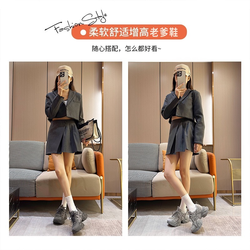 Women Chunky Platform Sneakers, High Heel 6-8cm Casual Shoes for Fall Winter