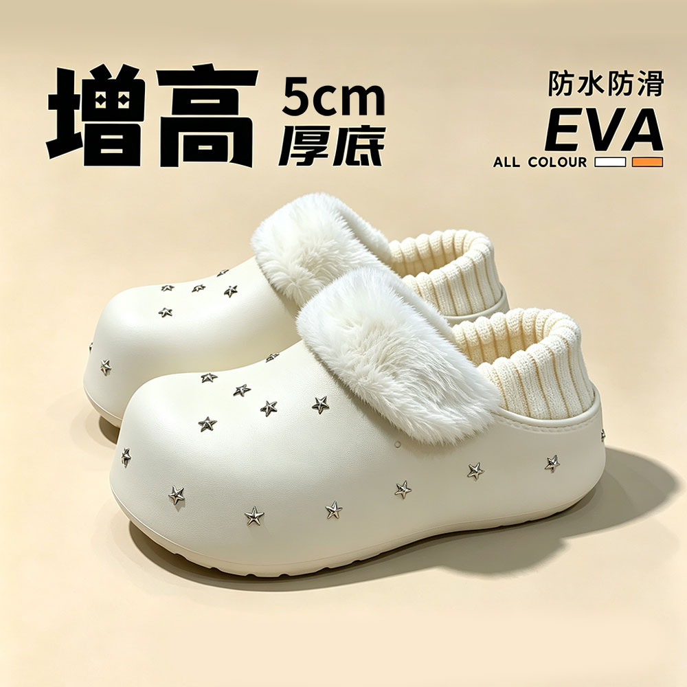 Women Winter Fleece Lined Platform Clog Slippers, Height Increasing EVA Non Slip Shoes for Indoor and Outdoor Wear