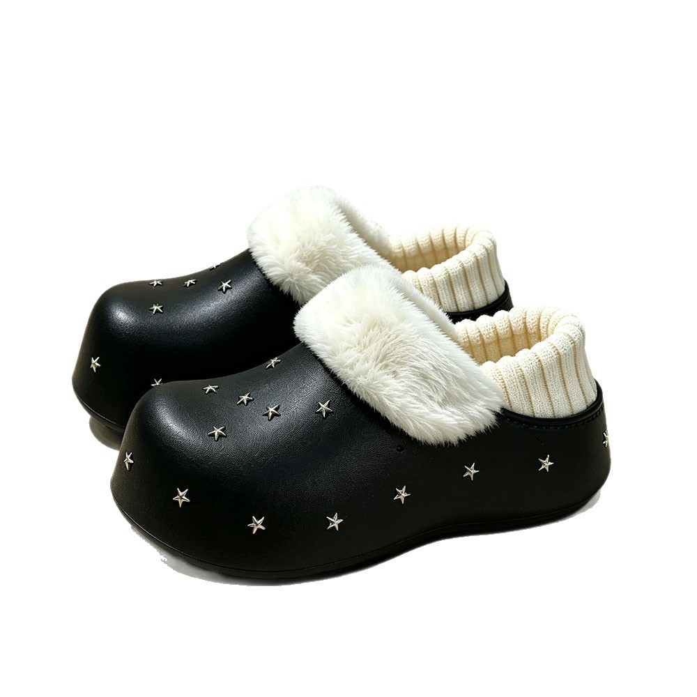 Women Winter Fleece Lined Platform Clog Slippers, Height Increasing EVA Non Slip Shoes for Indoor and Outdoor Wear