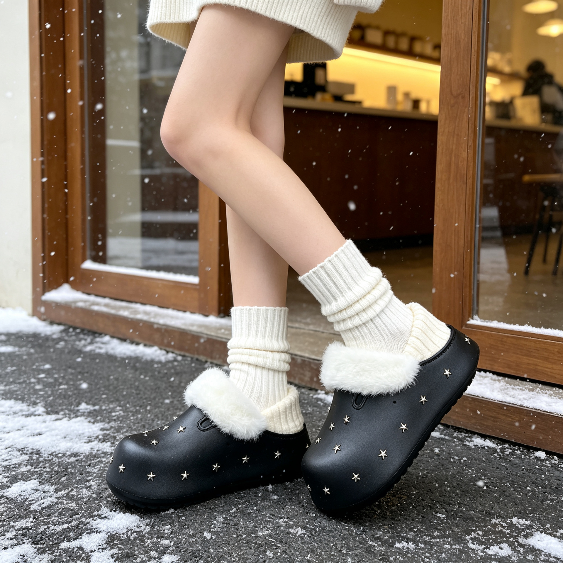 Women Winter Fleece Lined Platform Clog Slippers, Height Increasing EVA Non Slip Shoes for Indoor and Outdoor Wear