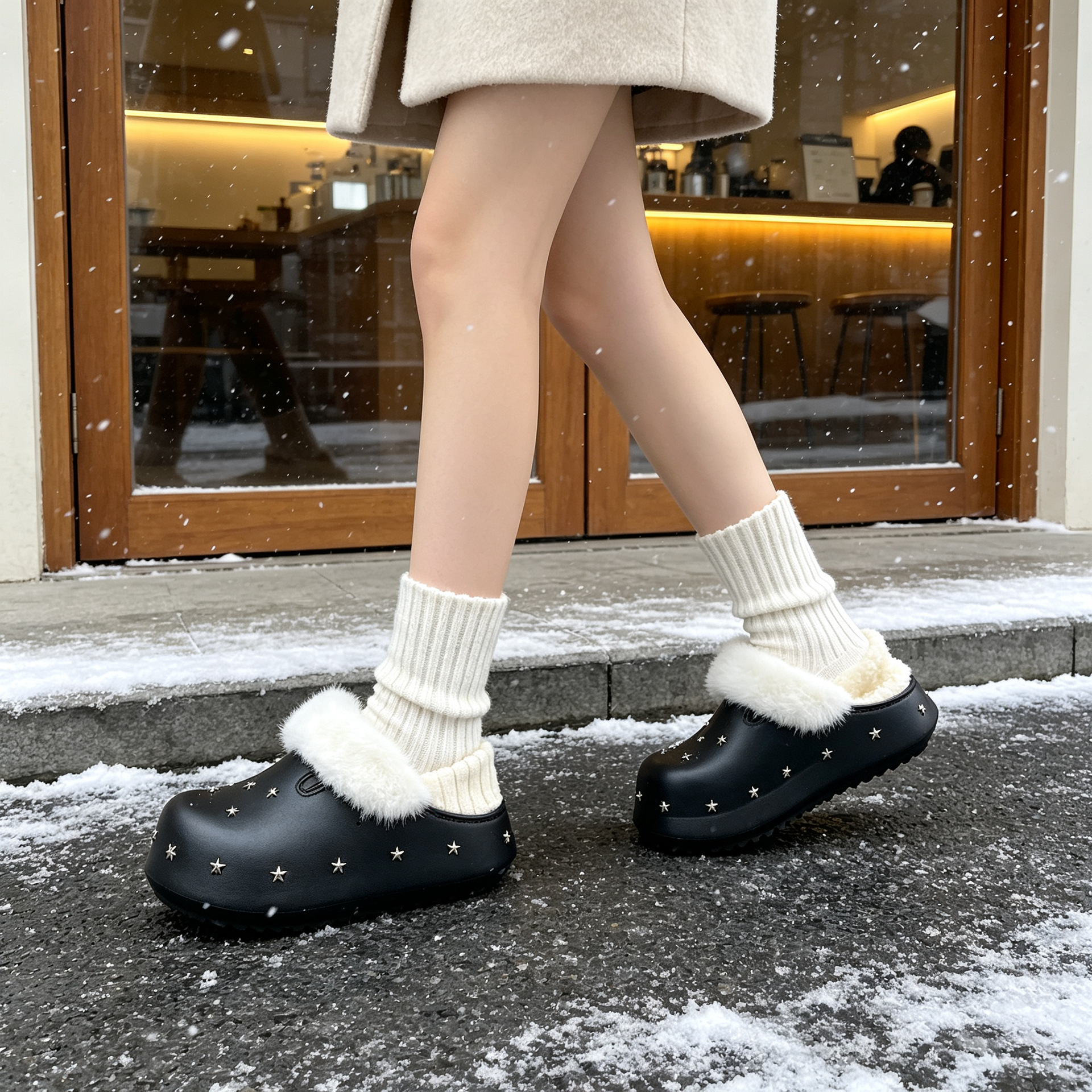 Women Winter Fleece Lined Platform Clog Slippers, Height Increasing EVA Non Slip Shoes for Indoor and Outdoor Wear