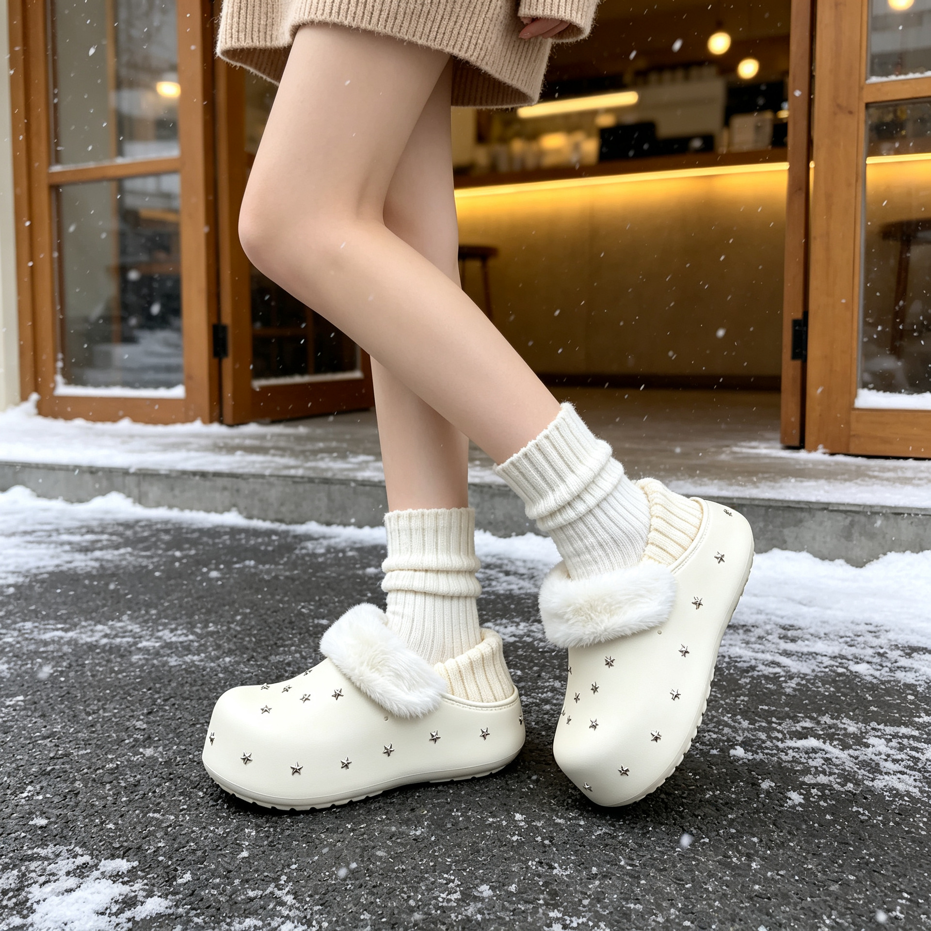 Women Winter Fleece Lined Platform Clog Slippers, Height Increasing EVA Non Slip Shoes for Indoor and Outdoor Wear