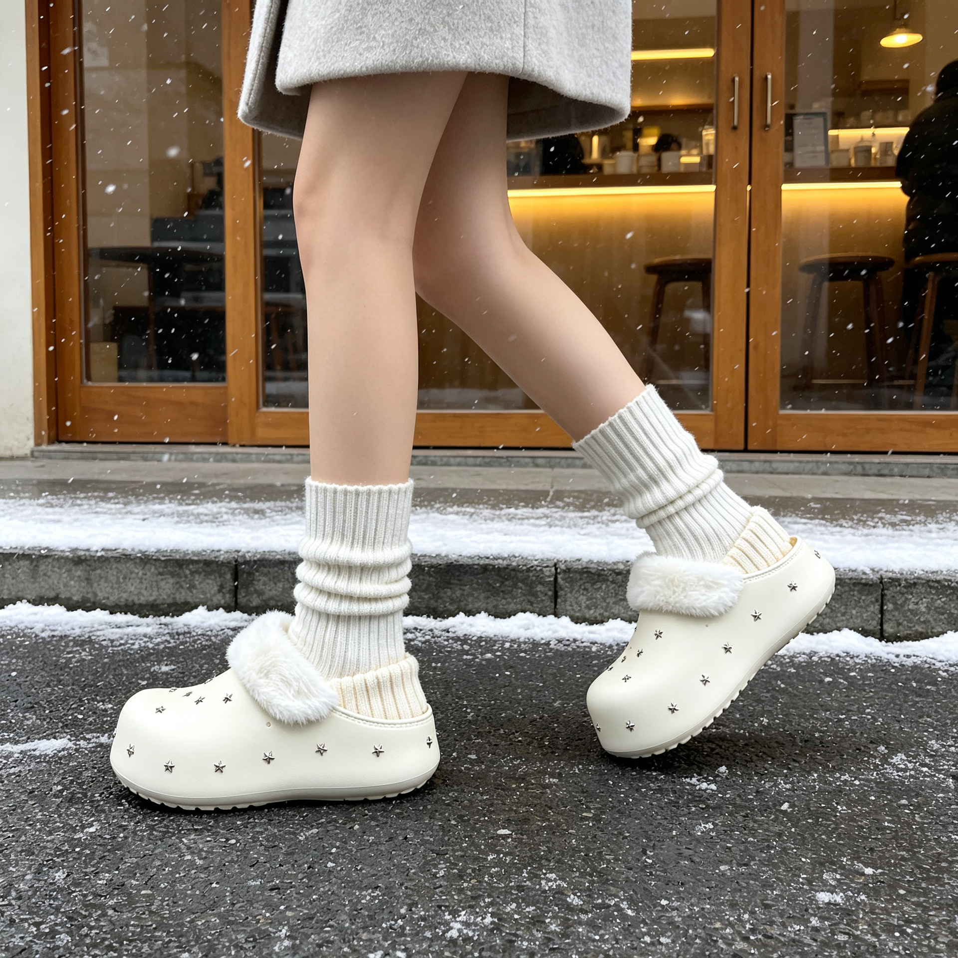 Women Winter Fleece Lined Platform Clog Slippers, Height Increasing EVA Non Slip Shoes for Indoor and Outdoor Wear