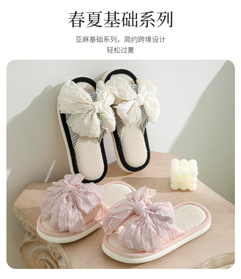 Women's Linen Bow Slippers Open Toe Breathable Indoor Summer Home Slippers