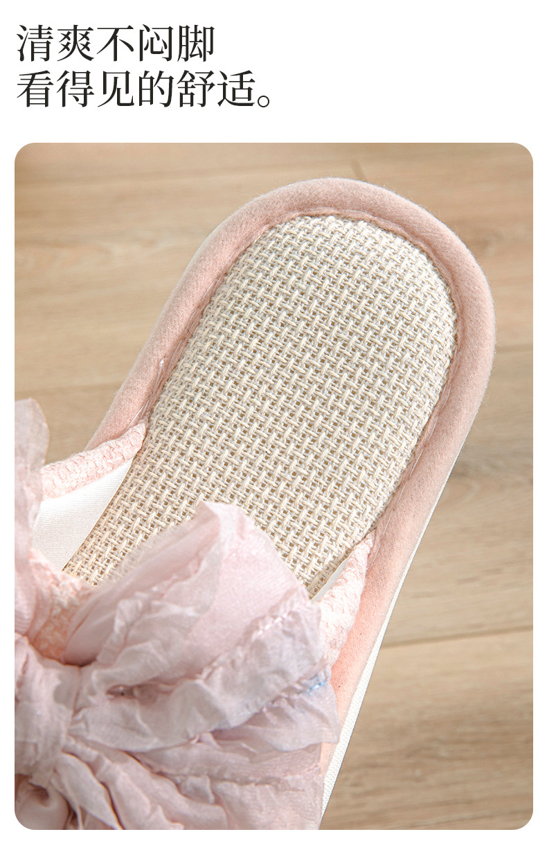 Women's Linen Bow Slippers Open Toe Breathable Indoor Summer Home Slippers
