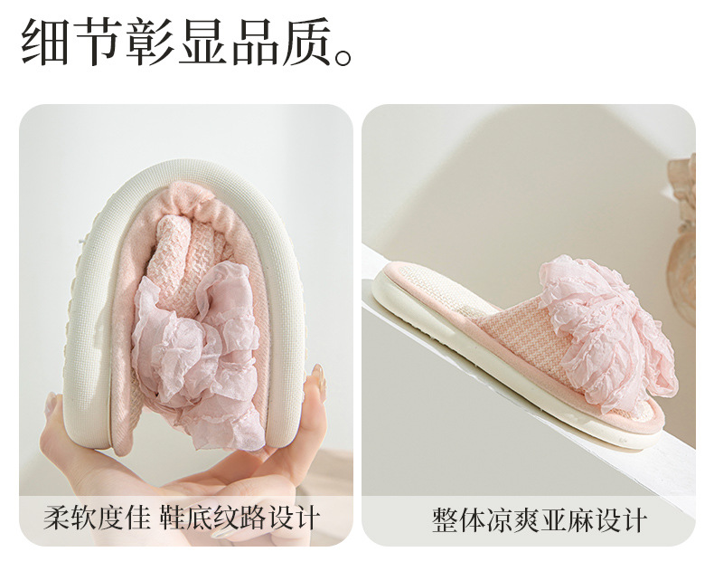 Women's Linen Bow Slippers Open Toe Breathable Indoor Summer Home Slippers