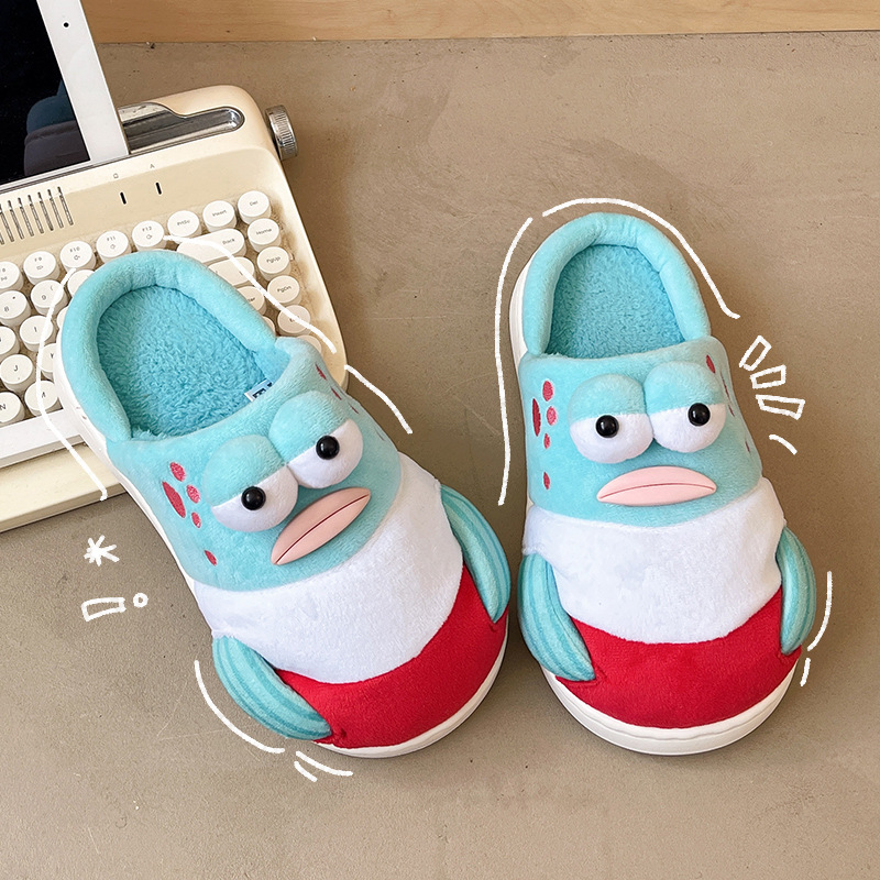 SpongeBob Harold Plush Slippers for Women, Warm Non-Slip Indoor House Shoes with Thick EVA Sole