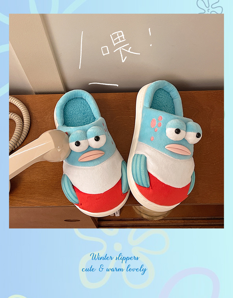 SpongeBob Harold Plush Slippers for Women, Warm Non-Slip Indoor House Shoes with Thick EVA Sole
