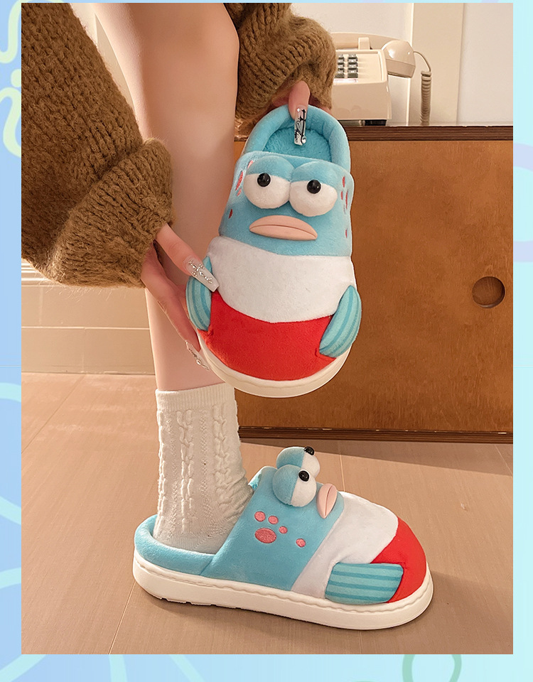 SpongeBob Harold Plush Slippers for Women, Warm Non-Slip Indoor House Shoes with Thick EVA Sole