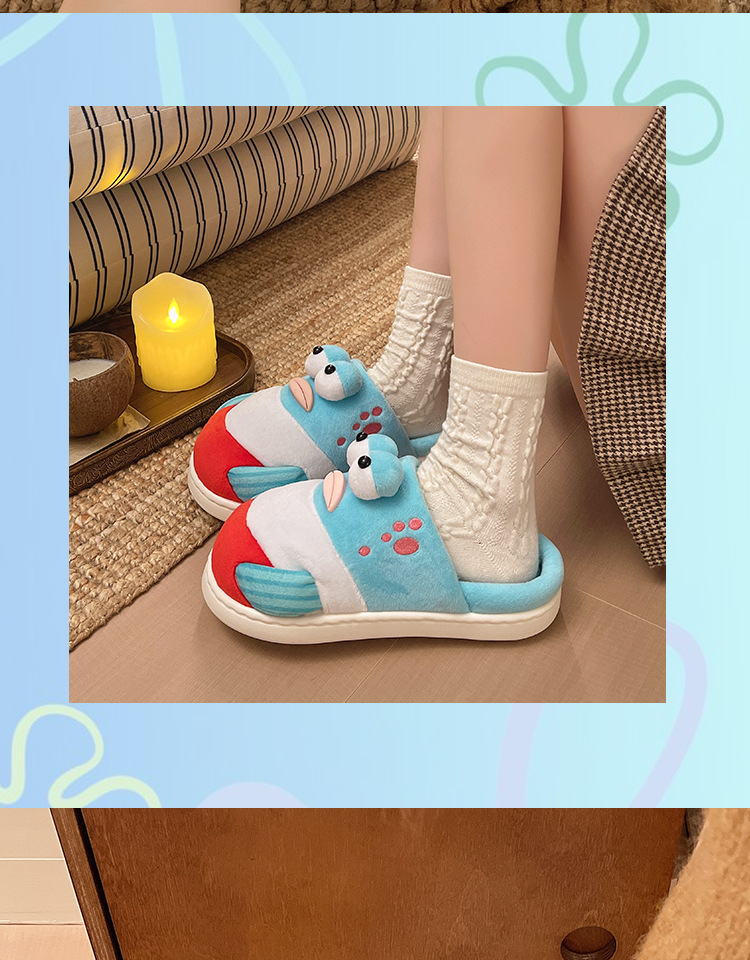 SpongeBob Harold Plush Slippers for Women, Warm Non-Slip Indoor House Shoes with Thick EVA Sole