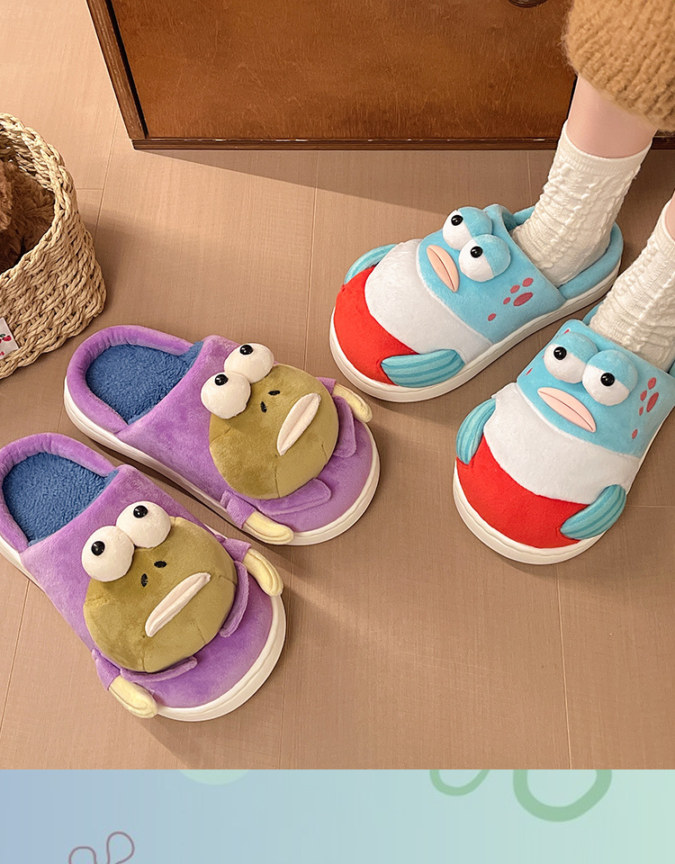 SpongeBob Harold Plush Slippers for Women, Warm Non-Slip Indoor House Shoes with Thick EVA Sole