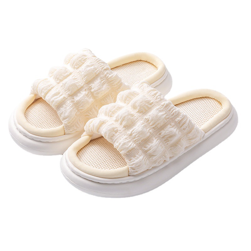 EVA Thick Sole Linen Slippers for Women, Breathable Anti-Slip Open Toe Indoor Home Slippers for Spring Autumn