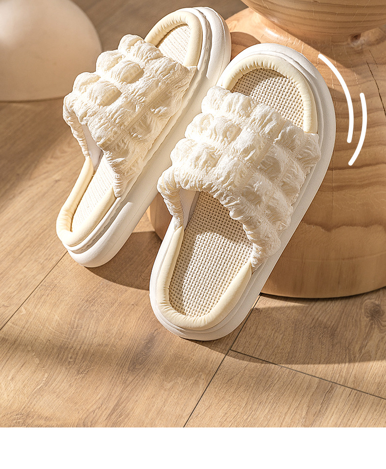 EVA Thick Sole Linen Slippers for Women, Breathable Anti-Slip Open Toe Indoor Home Slippers for Spring Autumn