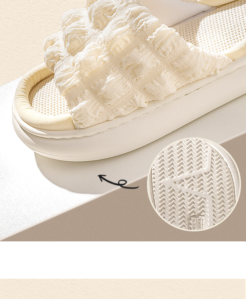 EVA Thick Sole Linen Slippers for Women, Breathable Anti-Slip Open Toe Indoor Home Slippers for Spring Autumn