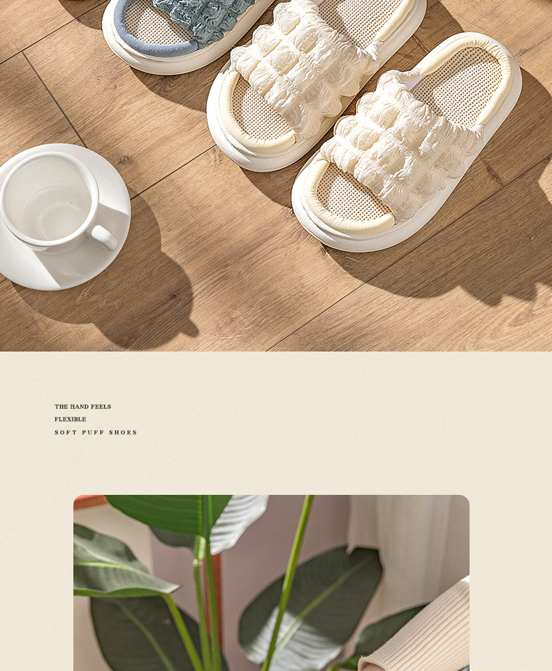 EVA Thick Sole Linen Slippers for Women, Breathable Anti-Slip Open Toe Indoor Home Slippers for Spring Autumn