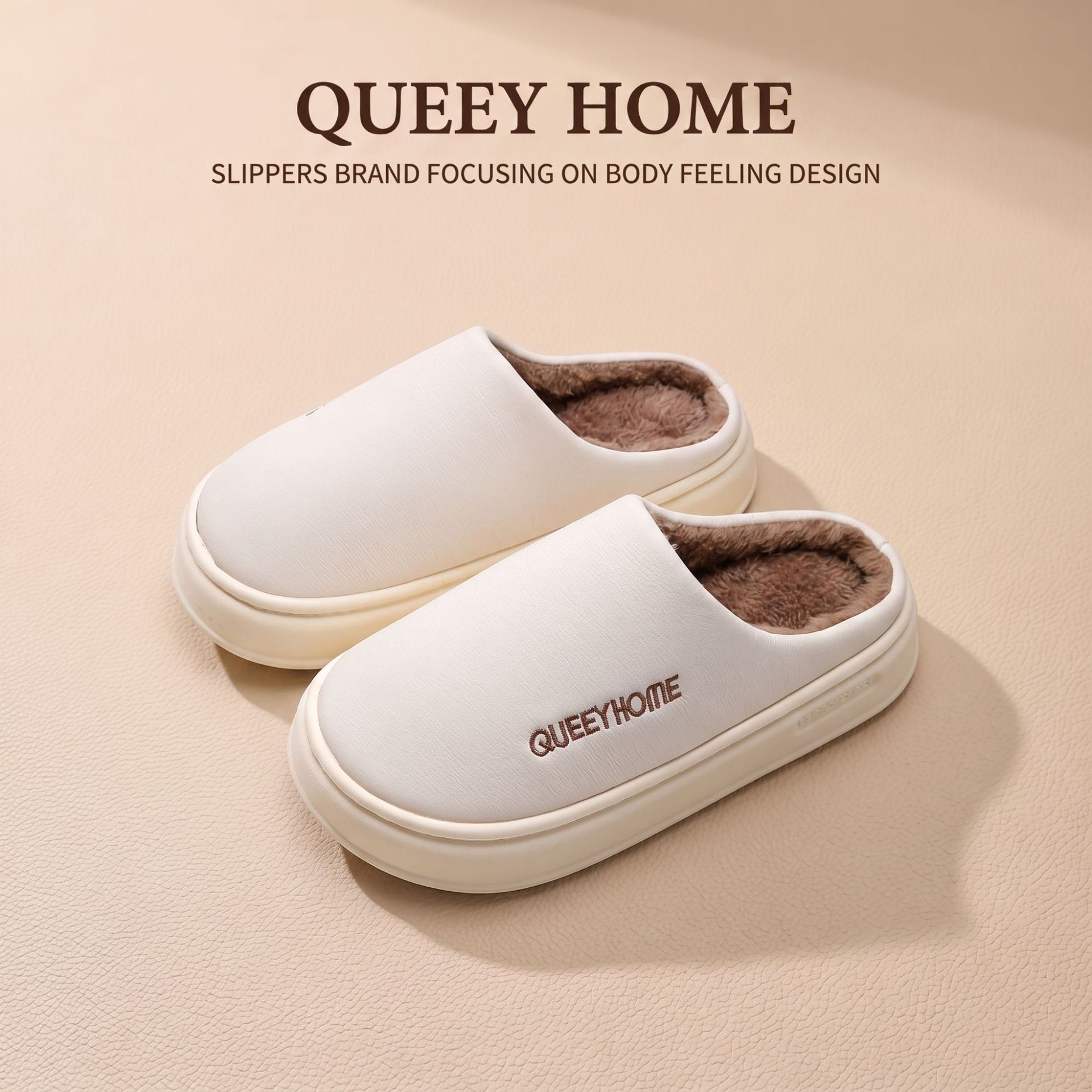 Waterproof Cotton Slippers for Women and Men, Winter Indoor Warm Plush Anti-Slip Thick Sole Home Shoes