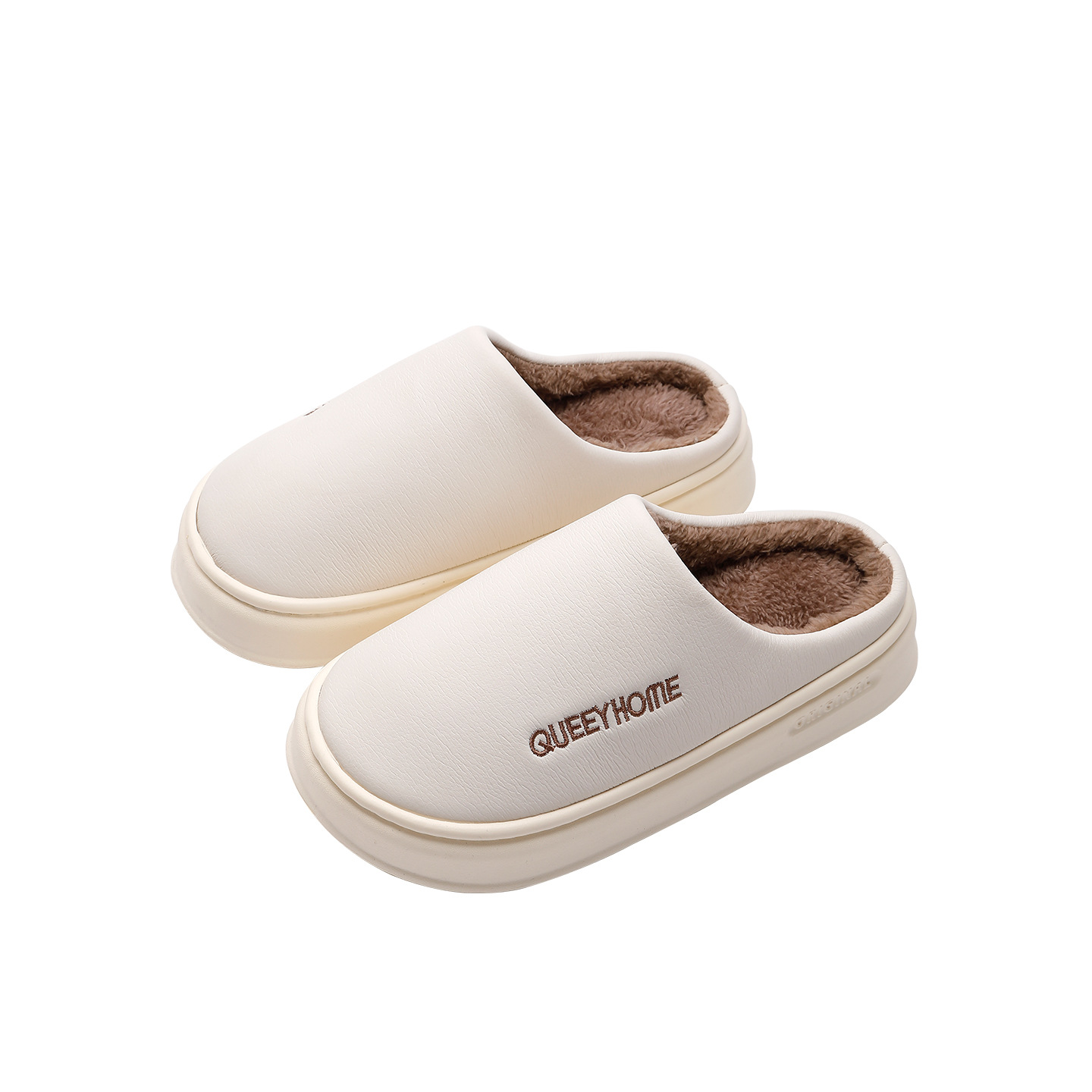 Waterproof Cotton Slippers for Women and Men, Winter Indoor Warm Plush Anti-Slip Thick Sole Home Shoes