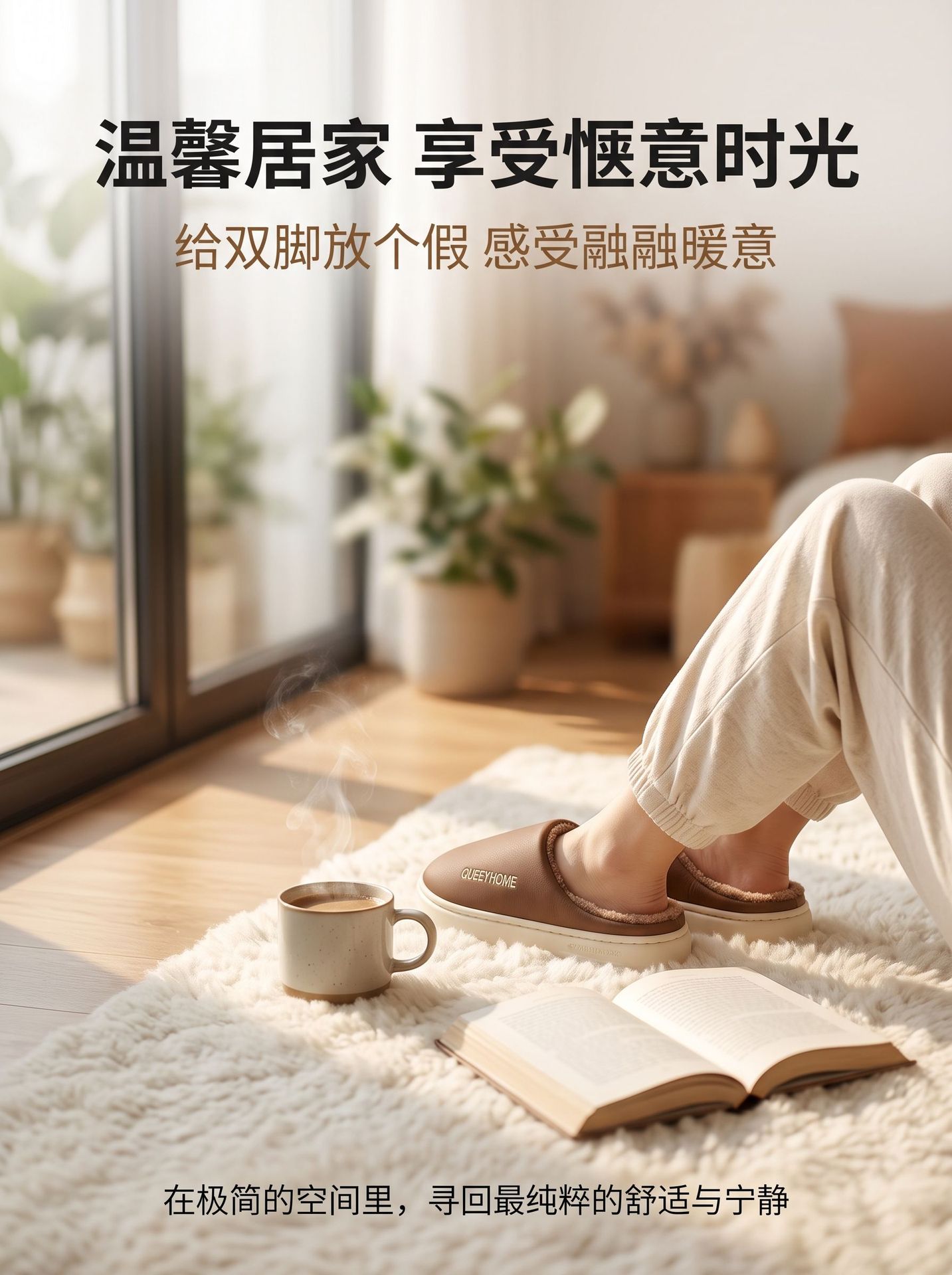 Waterproof Cotton Slippers for Women and Men, Winter Indoor Warm Plush Anti-Slip Thick Sole Home Shoes