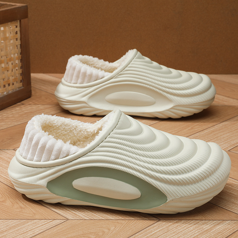 EVA Waterproof Cotton Slippers for Men, Warm Non-Slip Fleece-Lined Winter Indoor Outdoor Shoes with Heel Coverage