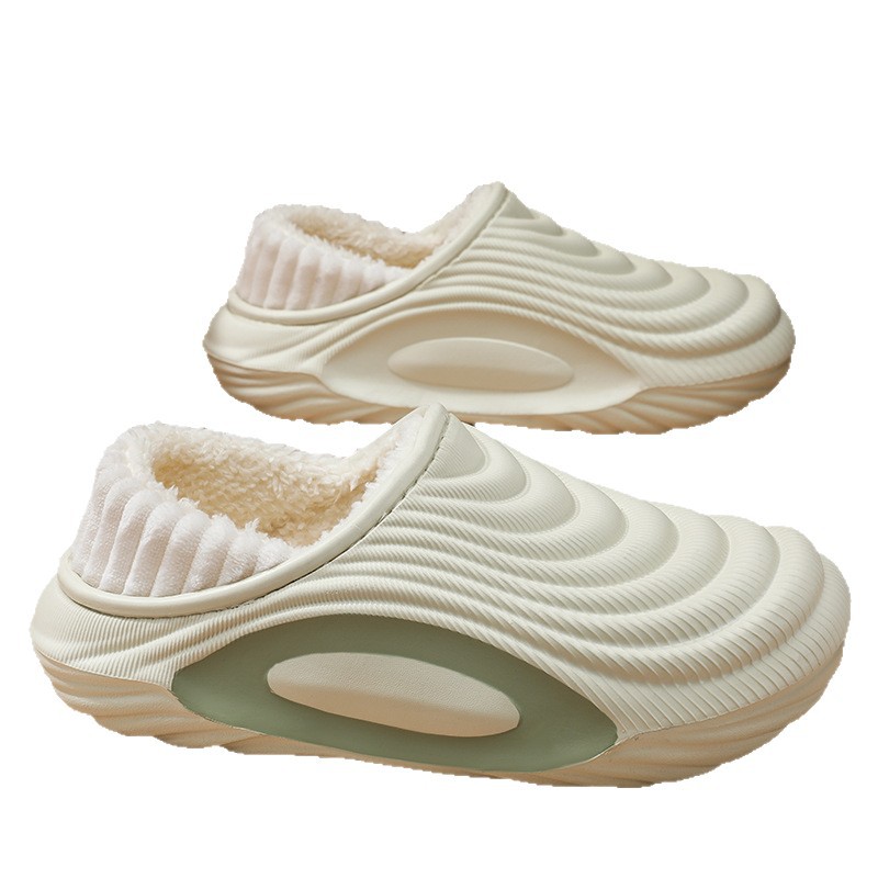 EVA Waterproof Cotton Slippers for Men, Warm Non-Slip Fleece-Lined Winter Indoor Outdoor Shoes with Heel Coverage