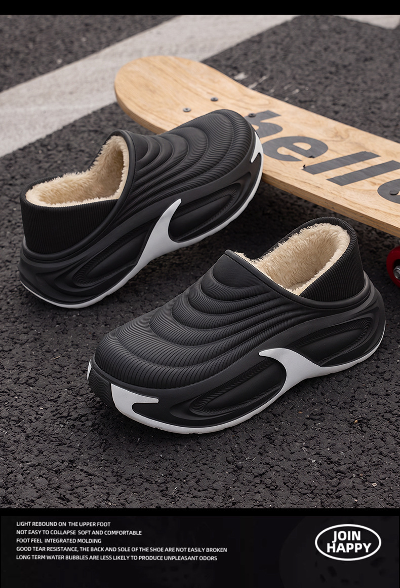 EVA Waterproof Cotton Slippers for Men, Warm Non-Slip Fleece-Lined Winter Indoor Outdoor Shoes with Heel Coverage