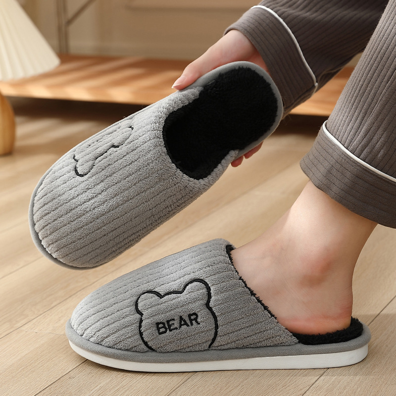 Soft Sole Bear Fleece Slippers for Women Men, Anti-Slip Warm Indoor Home Cotton Shoes