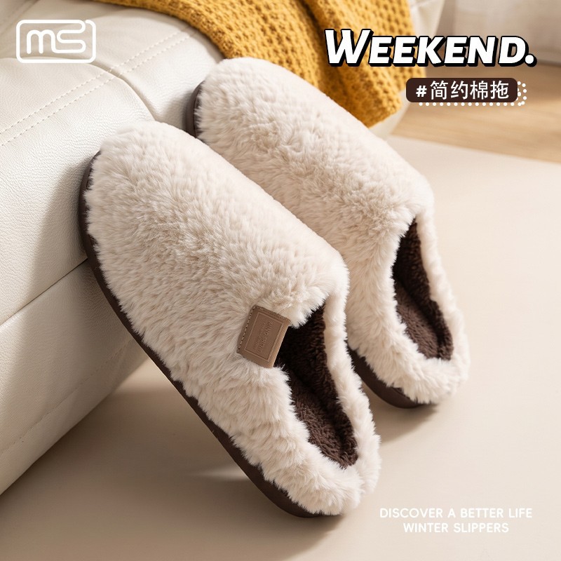 Faux Fur Slippers for Women and Men, Warm Plush Lined Non-Slip Indoor House Shoes for Home
