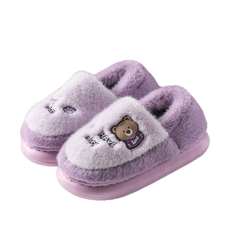 Women Men Winter Fuzzy Fleece Lined Cotton Slippers, Thick Sole Non-Slip Indoor Home Shoes