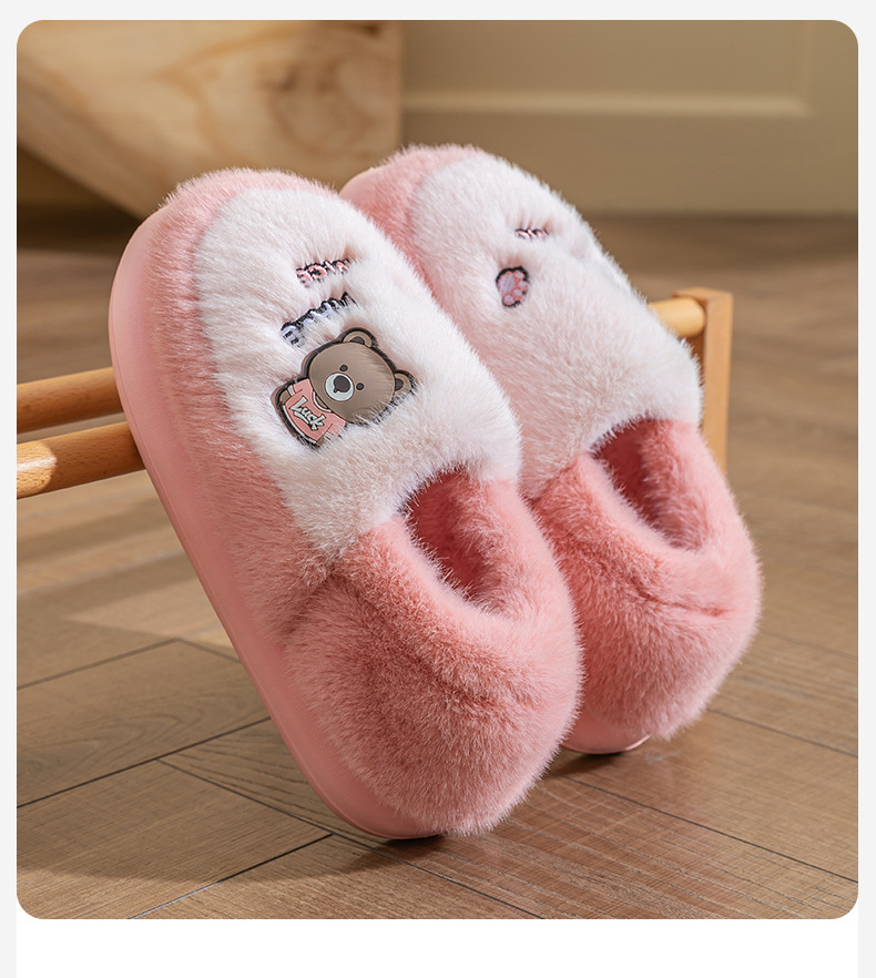 Women Men Winter Fuzzy Fleece Lined Cotton Slippers, Thick Sole Non-Slip Indoor Home Shoes