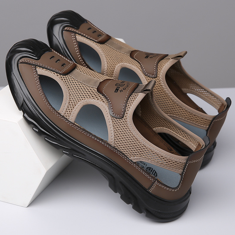 Men's Breathable Closed Toe Sandals, Mesh Slip-On Outdoor Anti-Slip Lightweight Casual Beach Shoes