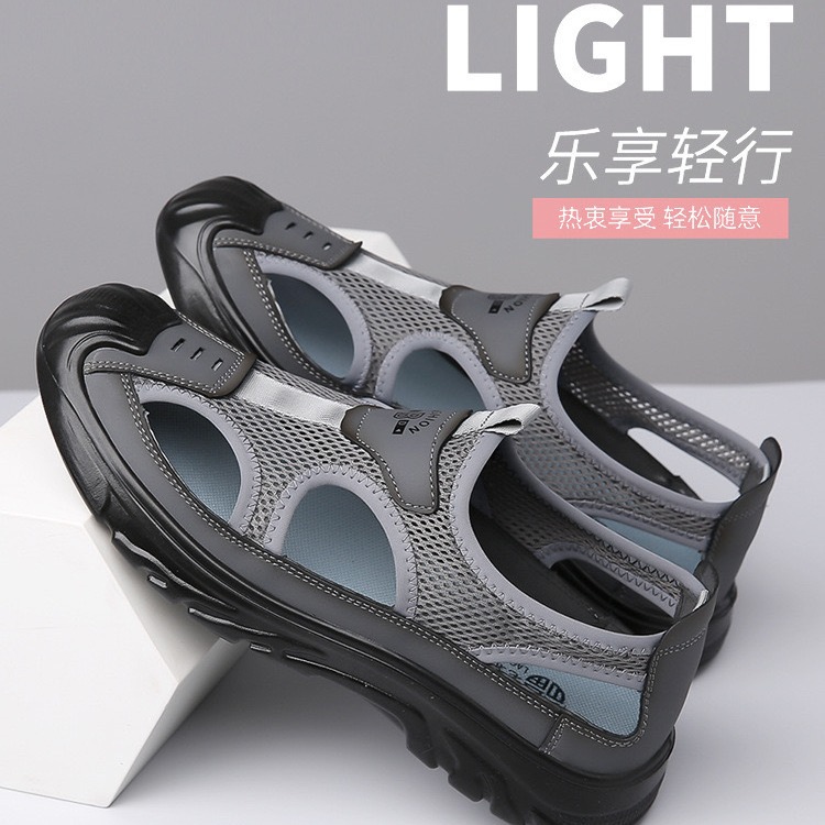 Men's Breathable Closed Toe Sandals, Mesh Slip-On Outdoor Anti-Slip Lightweight Casual Beach Shoes