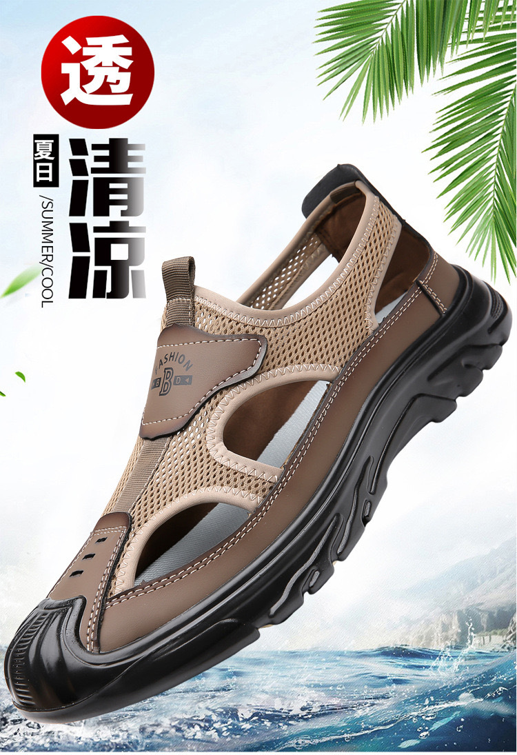 Men's Breathable Closed Toe Sandals, Mesh Slip-On Outdoor Anti-Slip Lightweight Casual Beach Shoes