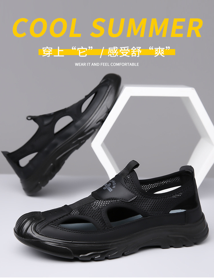 Men's Breathable Closed Toe Sandals, Mesh Slip-On Outdoor Anti-Slip Lightweight Casual Beach Shoes