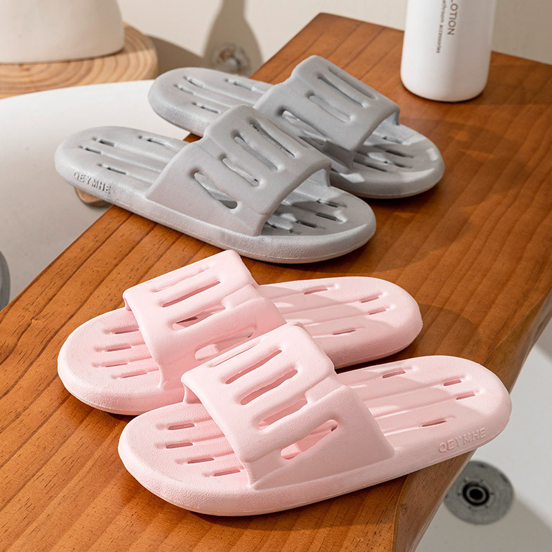 Unisex PVC Slide Sandals with Vertical Stripes, Non-Slip Waterproof Shower Slippers for Home and Bathroom