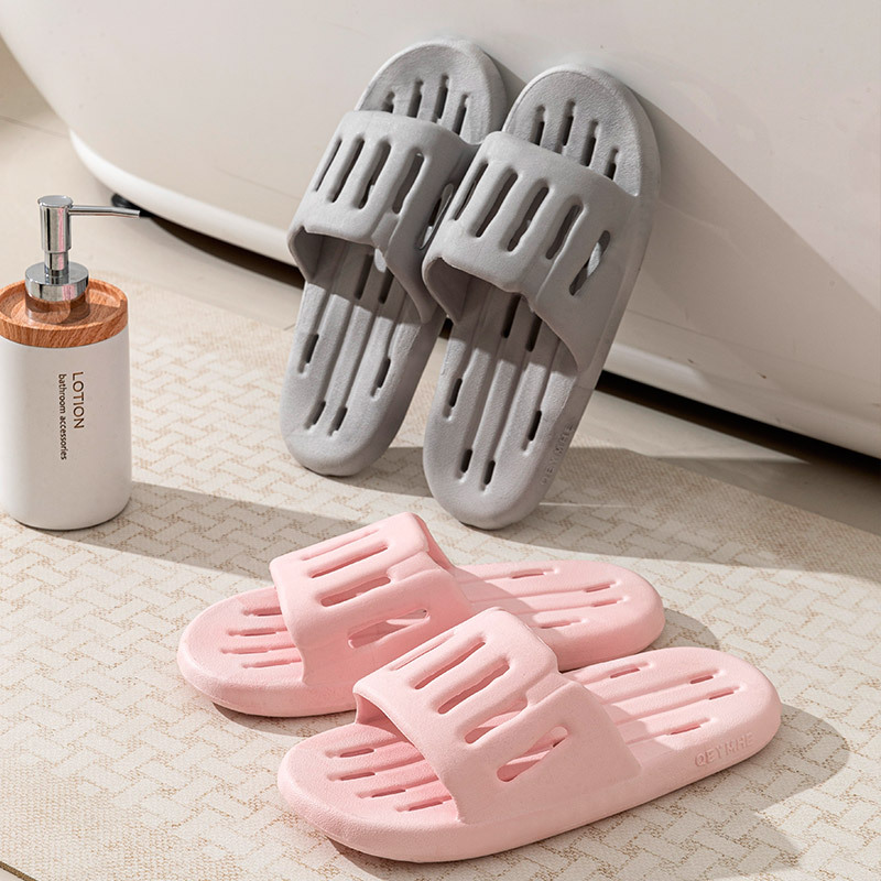 Unisex PVC Slide Sandals with Vertical Stripes, Non-Slip Waterproof Shower Slippers for Home and Bathroom