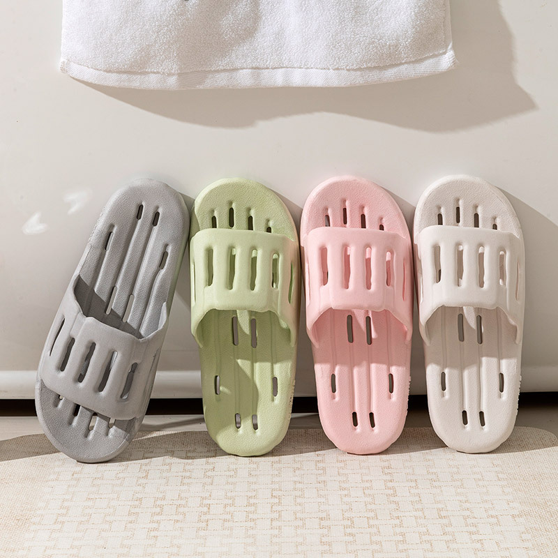 Unisex PVC Slide Sandals with Vertical Stripes, Non-Slip Waterproof Shower Slippers for Home and Bathroom