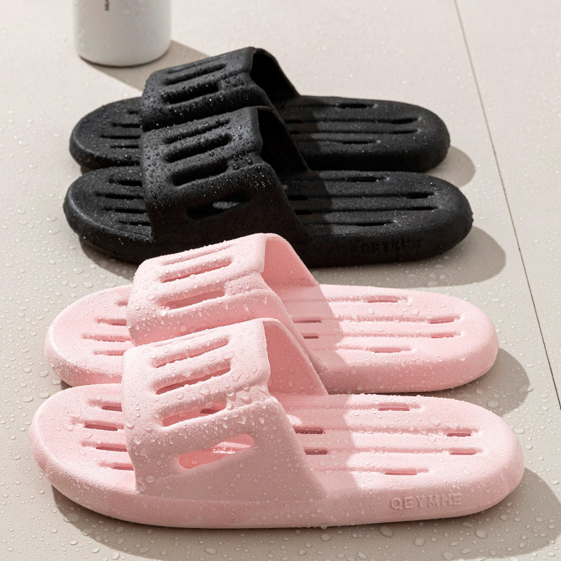 Unisex PVC Slide Sandals with Vertical Stripes, Non-Slip Waterproof Shower Slippers for Home and Bathroom