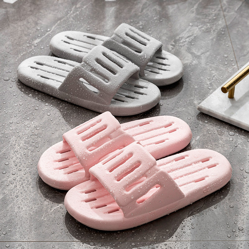 Unisex PVC Slide Sandals with Vertical Stripes, Non-Slip Waterproof Shower Slippers for Home and Bathroom