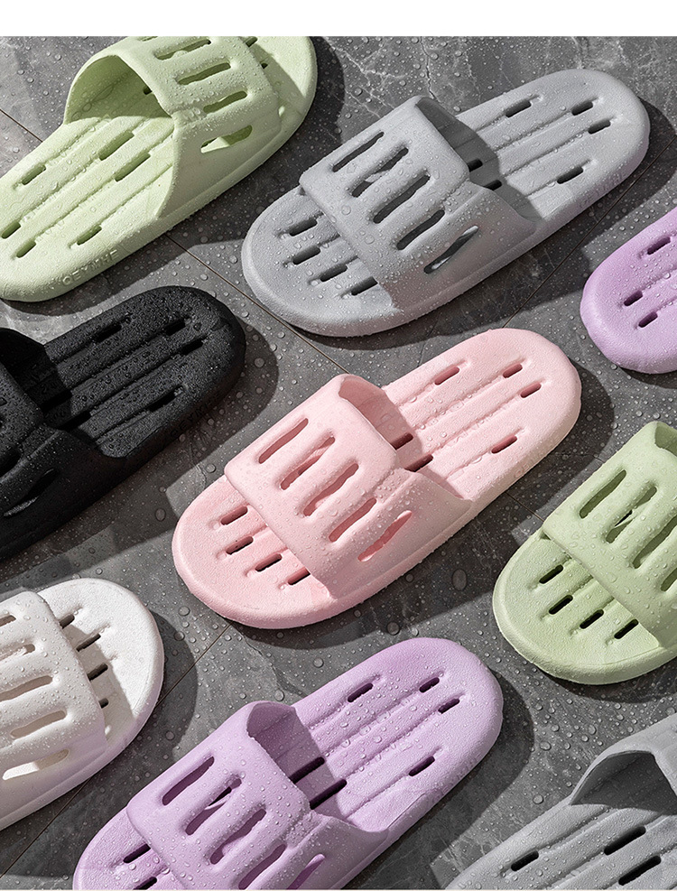 Unisex PVC Slide Sandals with Vertical Stripes, Non-Slip Waterproof Shower Slippers for Home and Bathroom
