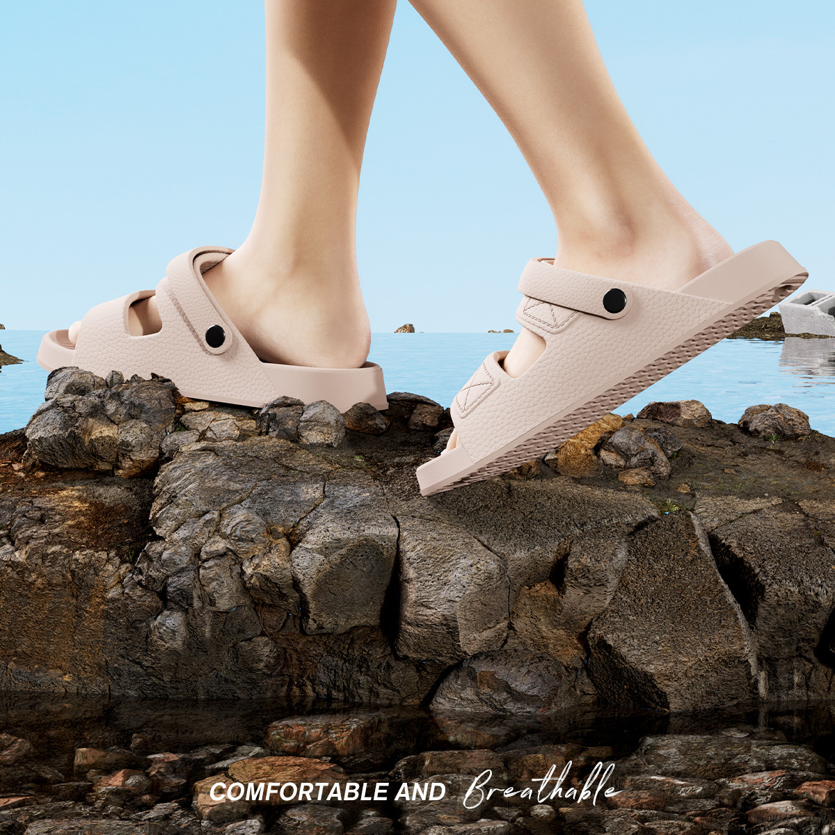 EVA Open Toe Slide Sandals for Men and Women, Non Slip Breathable Indoor Home Bathroom Slippers