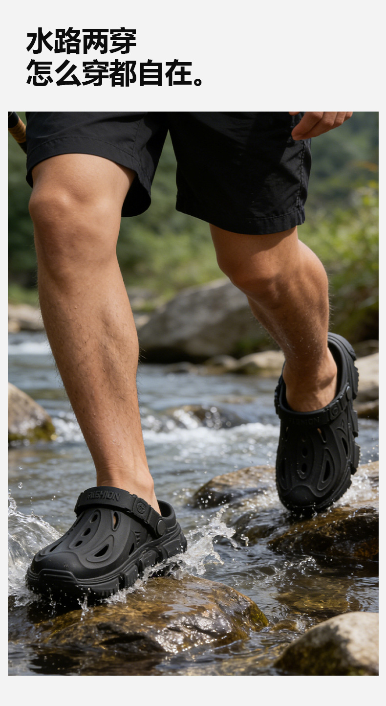 Men's EVA Clog Sandals with Closed Toe, Thick Sole Non-Slip Odor-Resistant Height Increasing Summer Beach Shoes