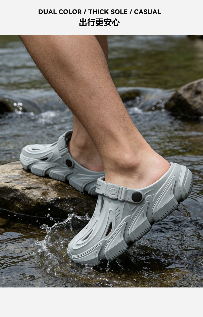 Men's EVA Clog Sandals with Closed Toe, Thick Sole Non-Slip Odor-Resistant Height Increasing Summer Beach Shoes