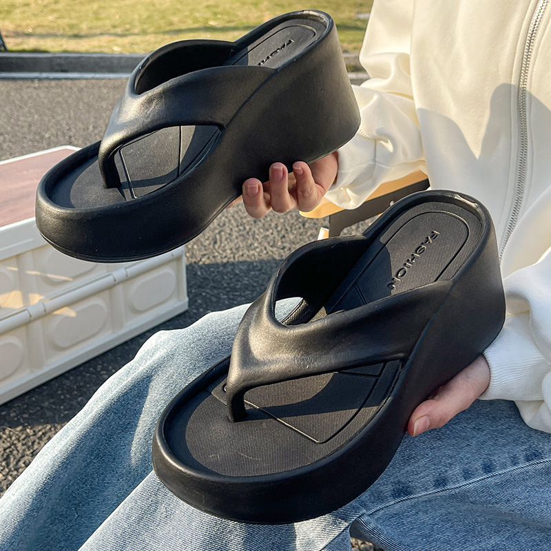 Women's Platform Flip Flops with High Heel, Non-Slip EVA Thick Sole Summer Beach Thong Sandals