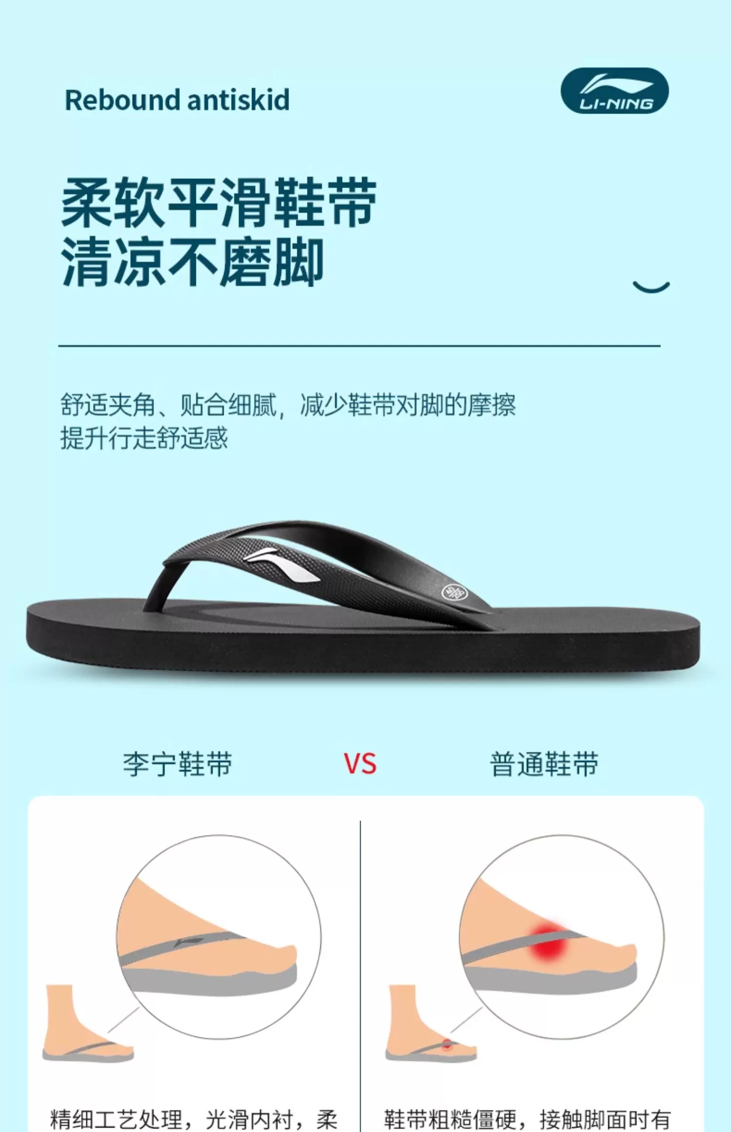 Li-Ning Men's EVA Flip-Flops, Non-Slip Beach Sandals for Swimming and Casual Wear
