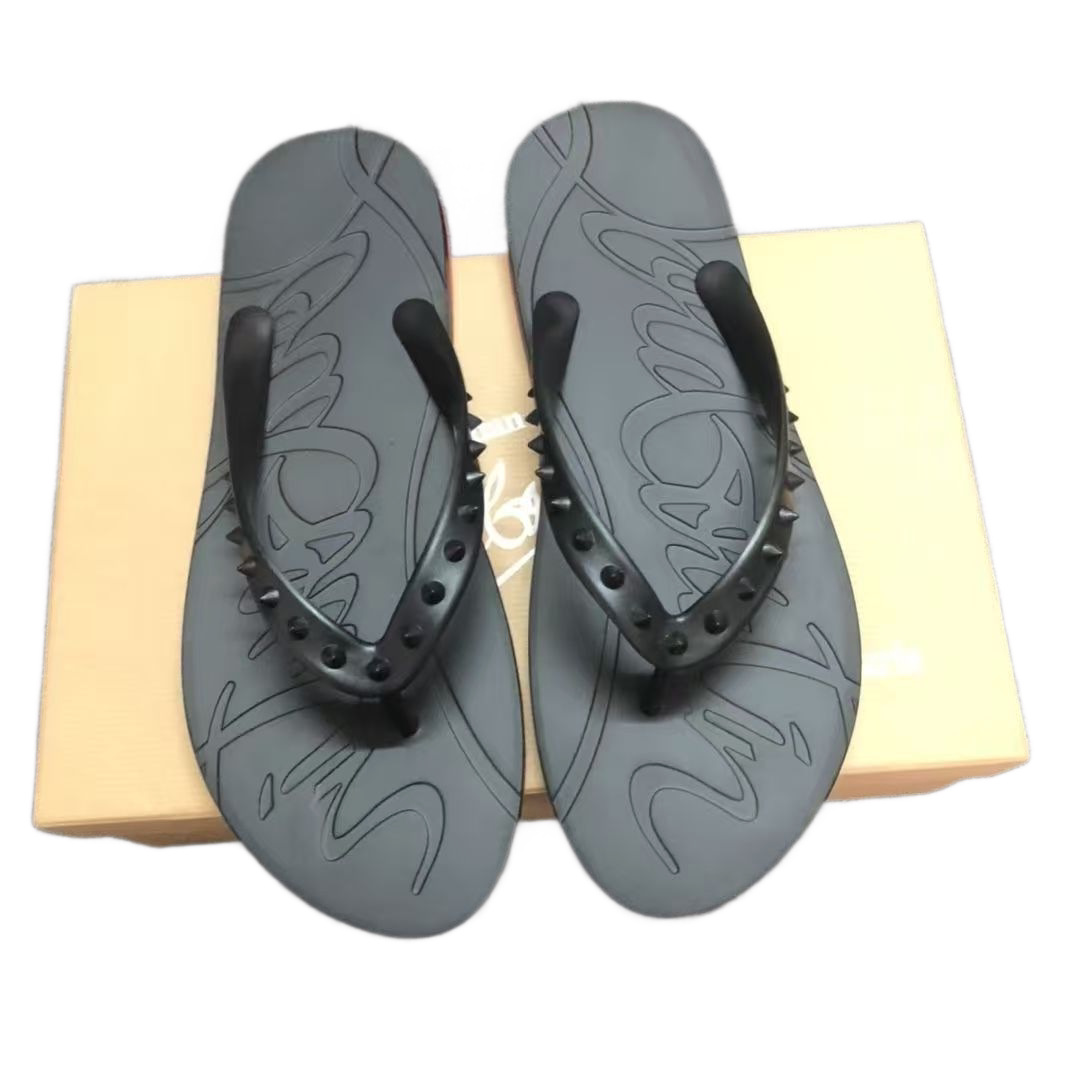 LTTL Men Women Flip Flops with Rivets, Graffiti EVA PVC Non-Slip Beach Sandals