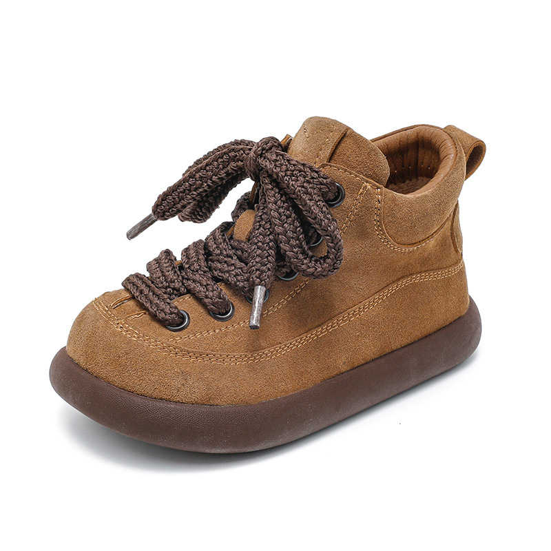 Kids Suede Leather Winter Boots with Side Zipper, Warm Non-Slip Casual Shoes for Boys and Girls